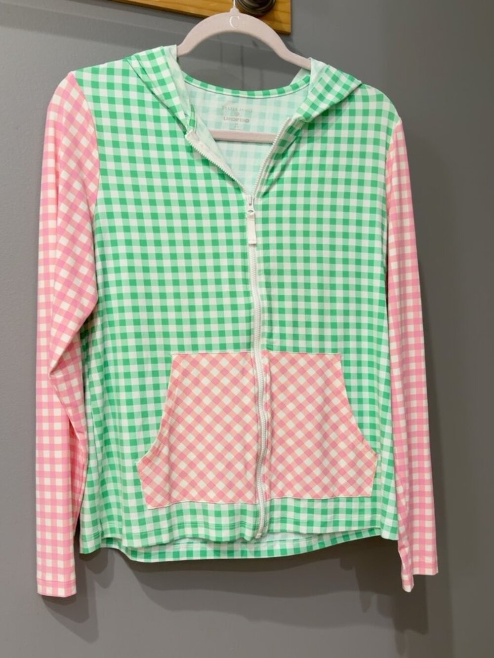 Draper James x Lands’ End Gingham Hooded Rash Guard Jacket M